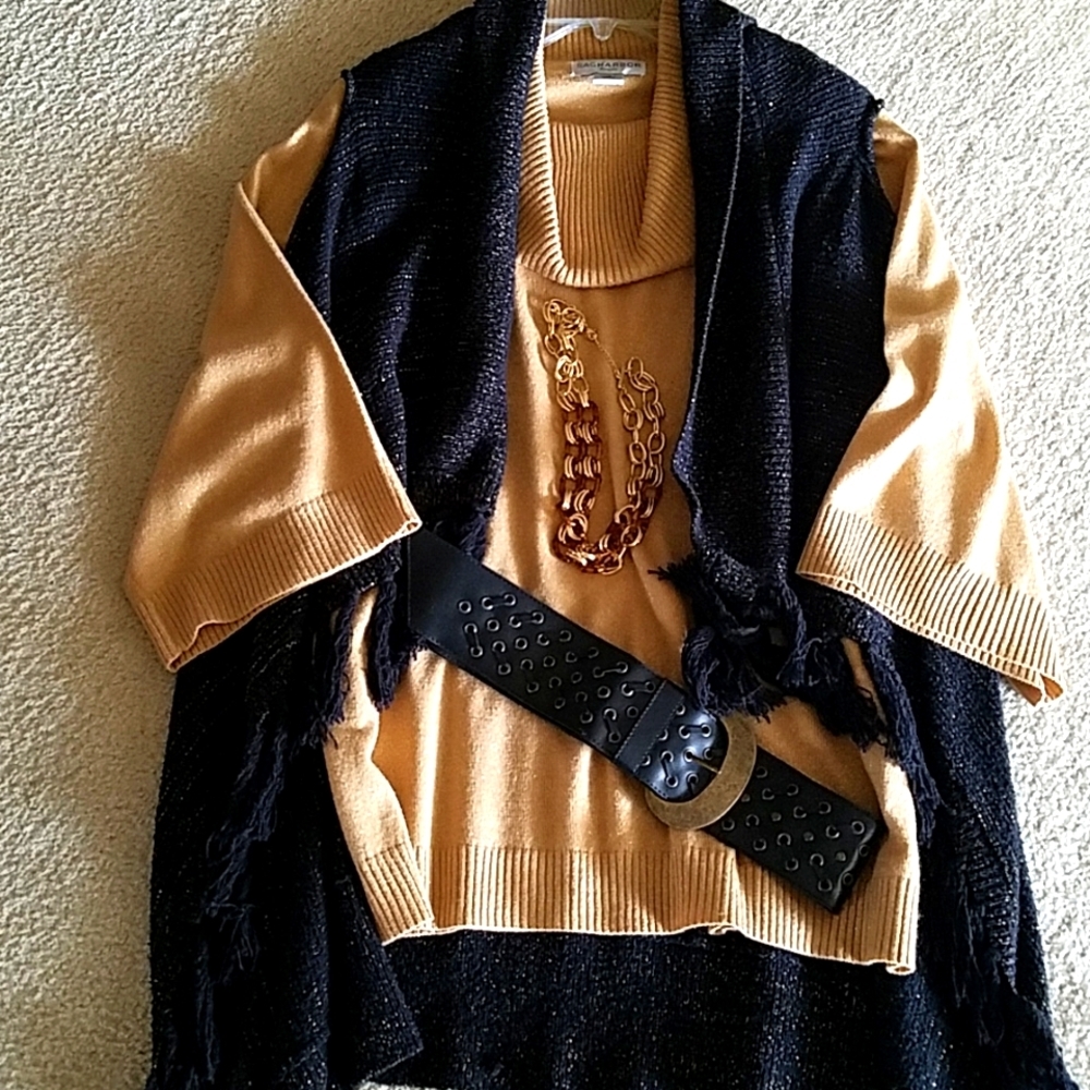 Avenue, Black Chunkie Cardigan with gold Thread shimmers, sweater, Sz 14/16 - Picture 6 of 11